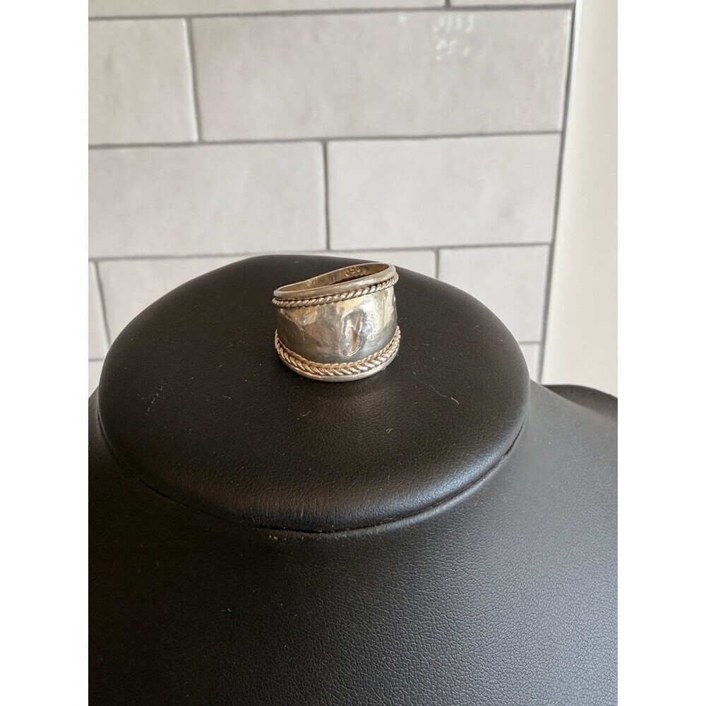 Vtg 925 Sterling Silver Wide Rope Detail Ring Size 7 Mens Womens Boho Statment